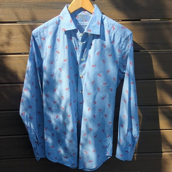 Men's Etro Slim Fit Blue & Red Paisley Print Shirt - Size L Excellent Condition - Picture 3 of 6
